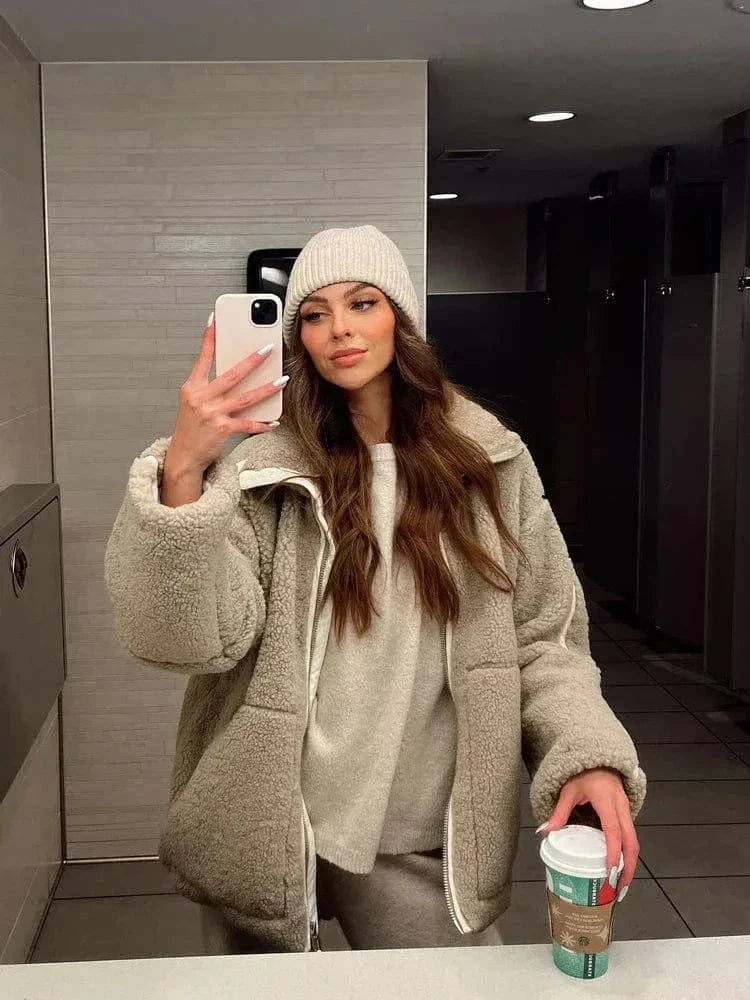 Oversized Fleece Zip-Up Jacket