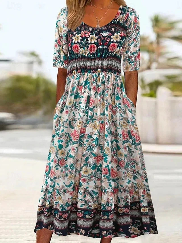 Women's elegant dress with boho print