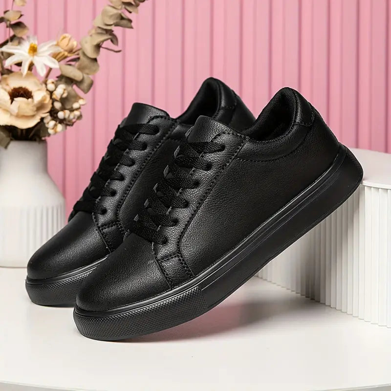 Women's Minimalist Lace-Up Black Sneakers