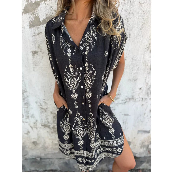 Print Lacing Loose Short Sleeve Casual Dress main image 1