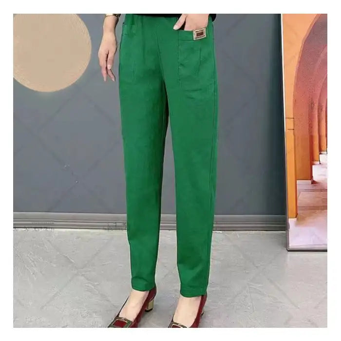 Cotton pants with elastic waist for women