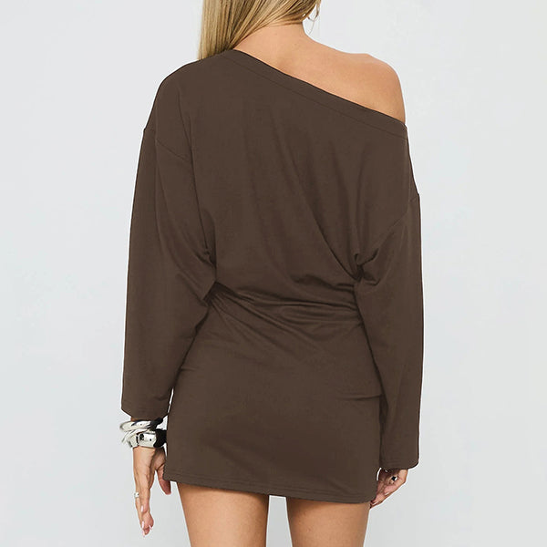 Women’s Asymmetric Off Shoulder Eyelet Neck Mini Dress