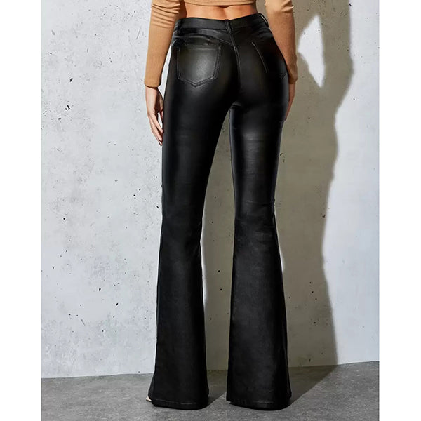 Women’s High Waist Stretch Faux Leather Bootcut Trousers