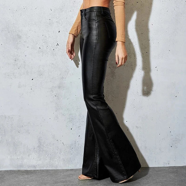 Women’s High Waist Stretch Faux Leather Bootcut Trousers