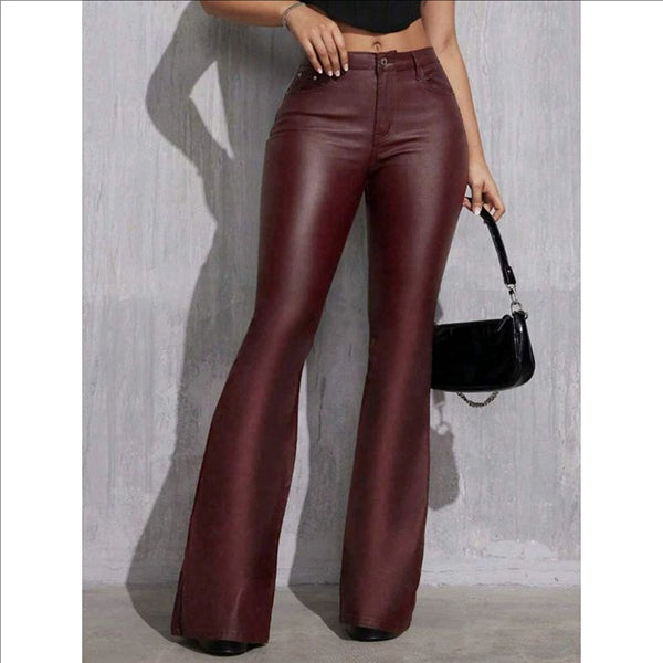 Women’s High Waist Stretch Faux Leather Bootcut Trousers