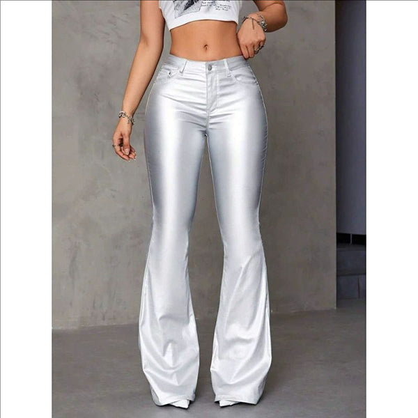 Women’s High Waist Stretch Faux Leather Bootcut Trousers