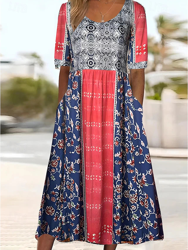 Women's elegant dress with boho print