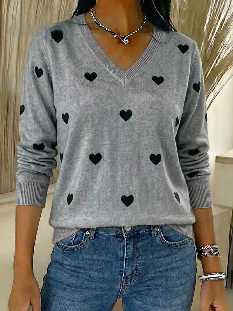 Women’s Valentine Heart Jacquard V-Neck Knit Jumper