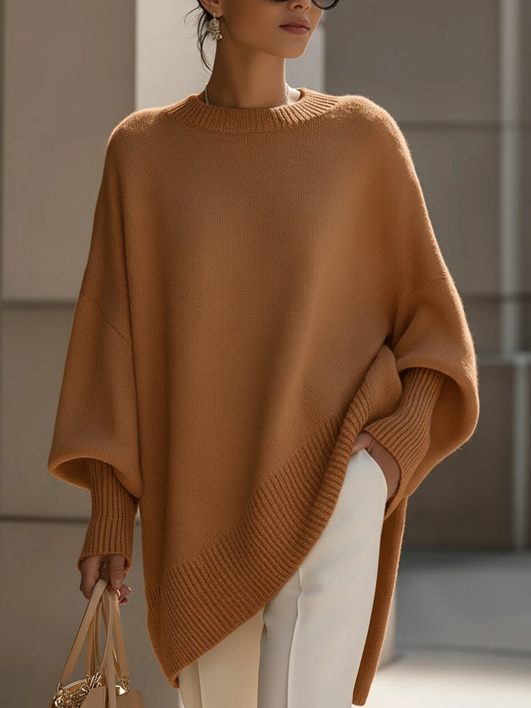 Women’s Oversized Wool Blend Knit Poncho Sweater
