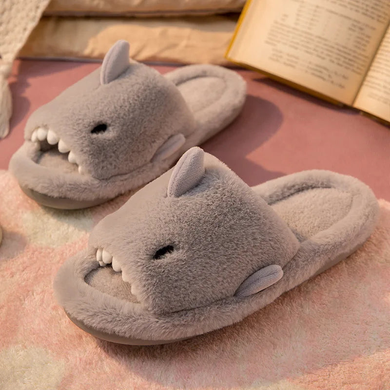 Fluffy Shark Open-toe Plush Slippers