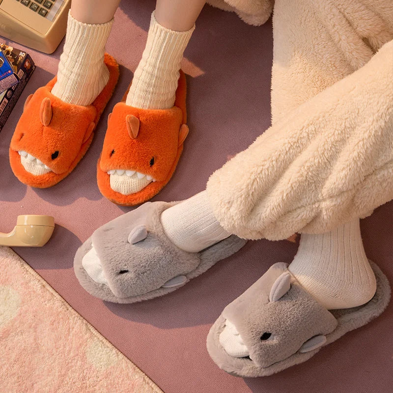 Fluffy Shark Open-toe Plush Slippers