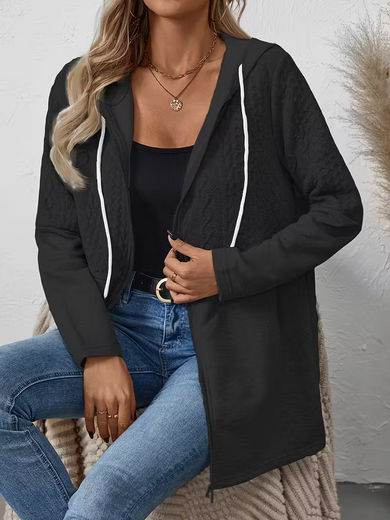 Women's trendy long-sleeved jacket with hood and zipper