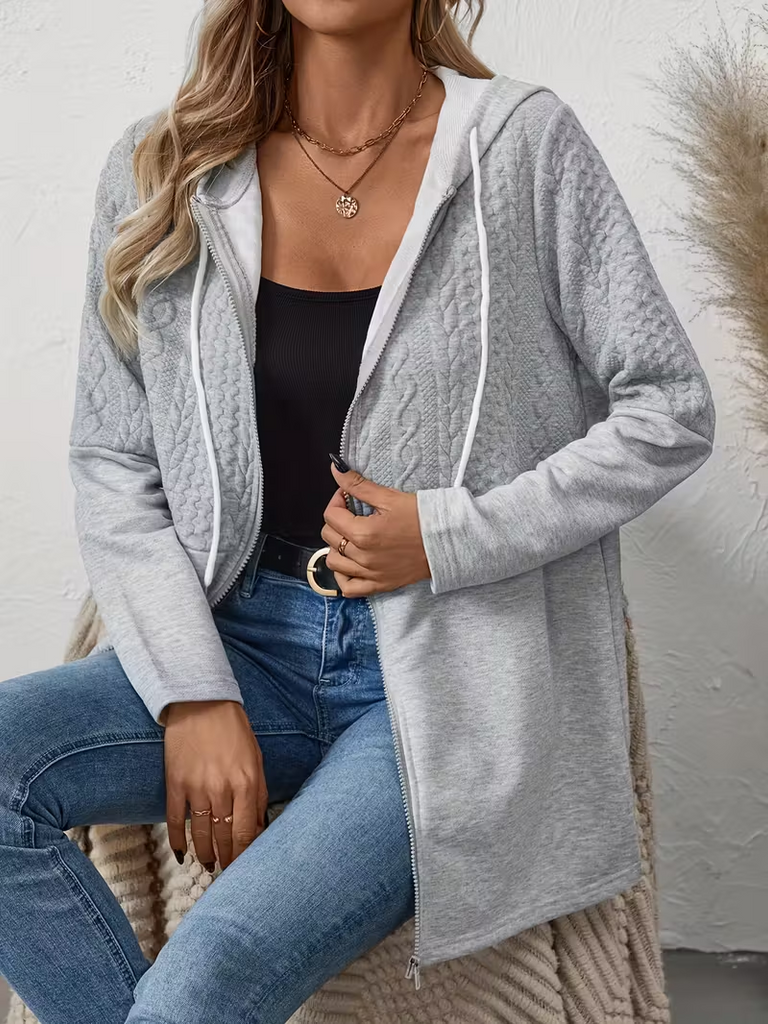 Women's trendy long-sleeved jacket with hood and zipper