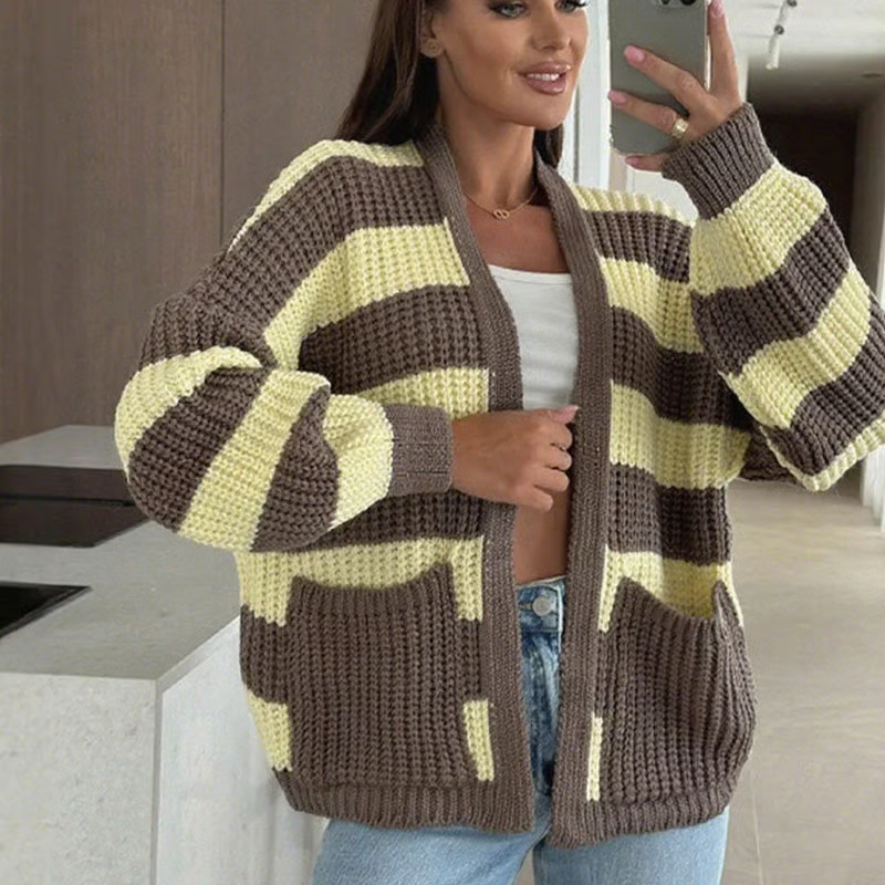 Women's Stylish Striped Open Front Sweater