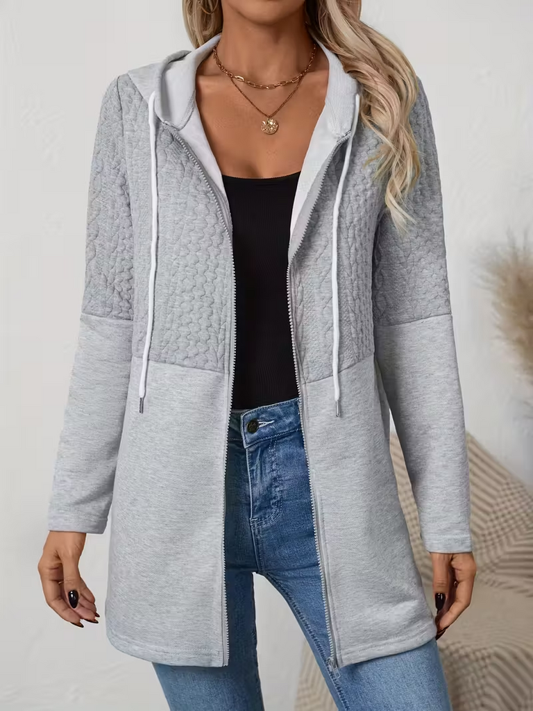 Women's trendy long-sleeved jacket with hood and zipper