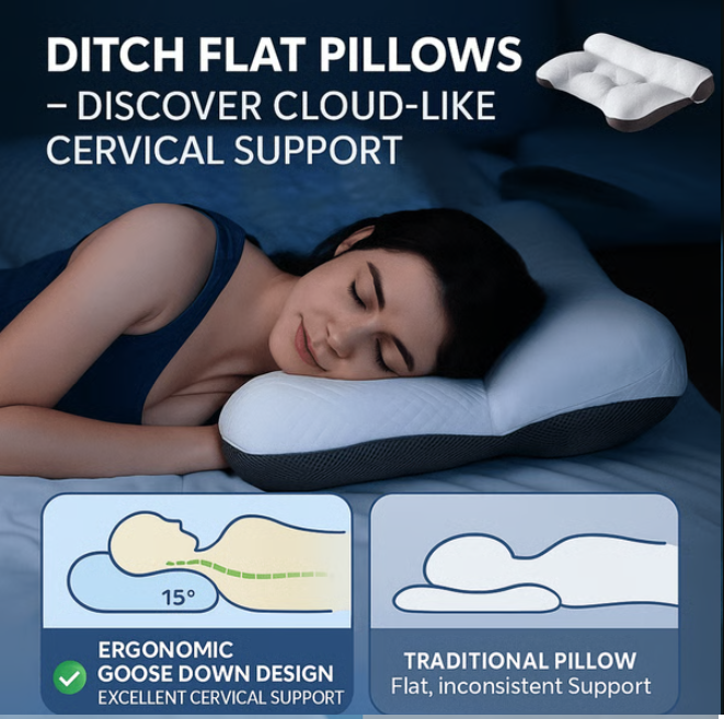 Ergonomic Goose Down Pillow with Cervical Neck Support
