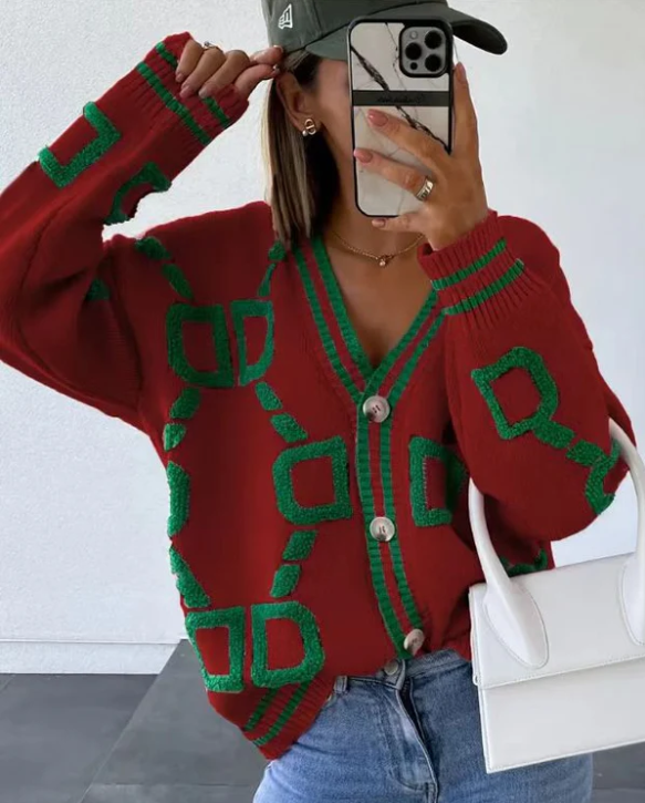 Women's Buttoned V-neck knitted cardigan