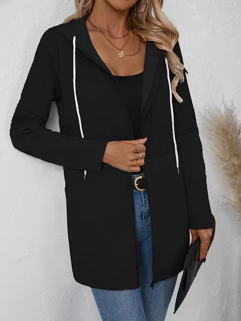 Women's trendy long-sleeved jacket with hood and zipper