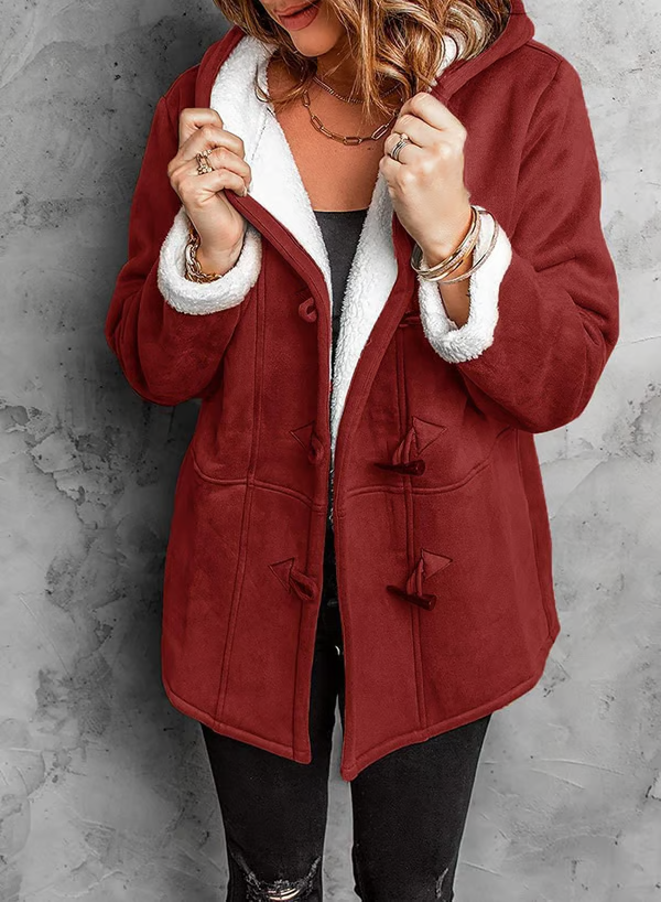Women’s Hooded Velvet Horn Button Coat