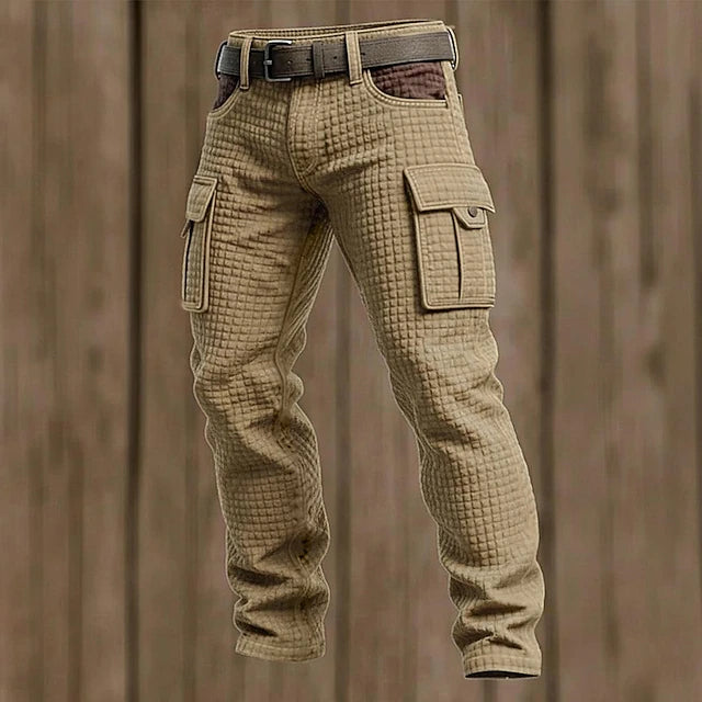 Men’s Waffle-Textured Elastic-Waist Cargo Trousers