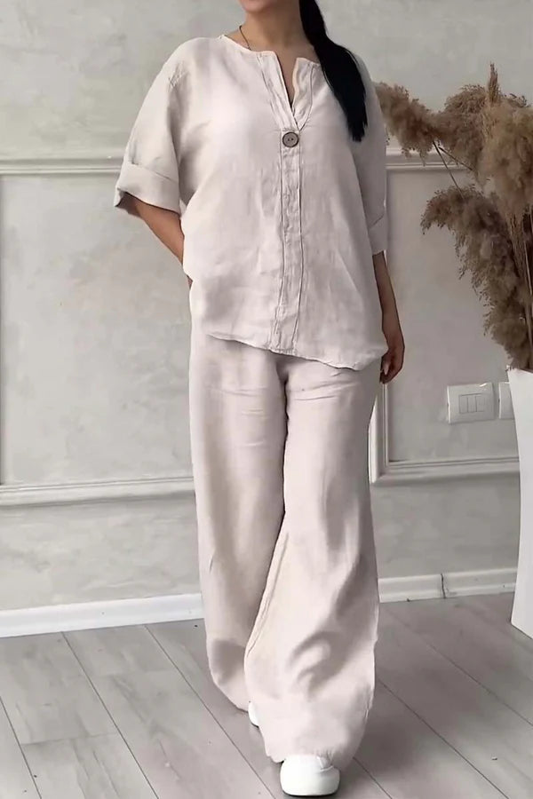 Women’s Cotton & Linen Two-Piece Set with Button Detail