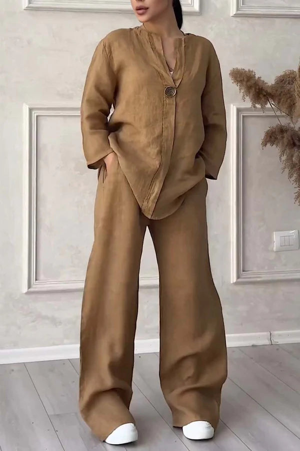 Women’s Cotton & Linen Two-Piece Set with Button Detail