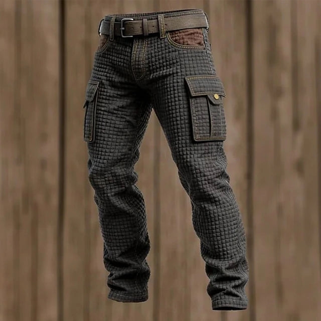 Men’s Waffle-Textured Elastic-Waist Cargo Trousers