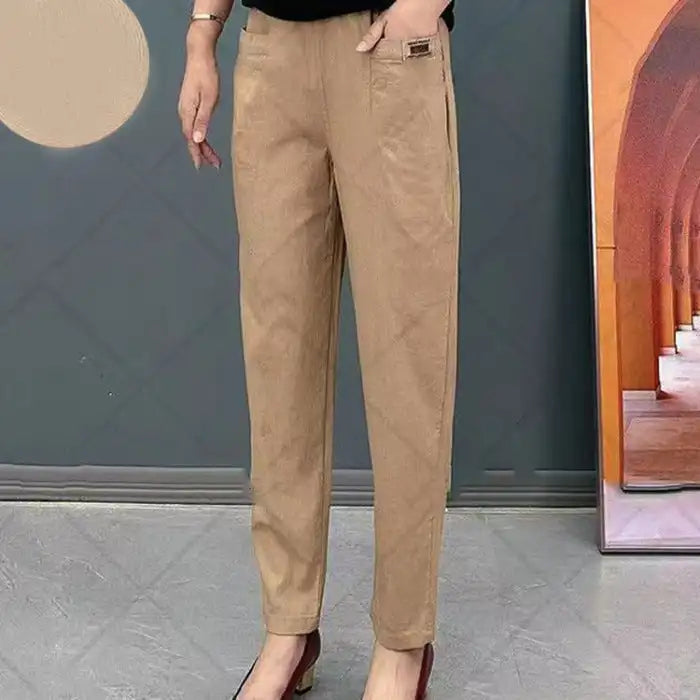 Cotton pants with elastic waist for women