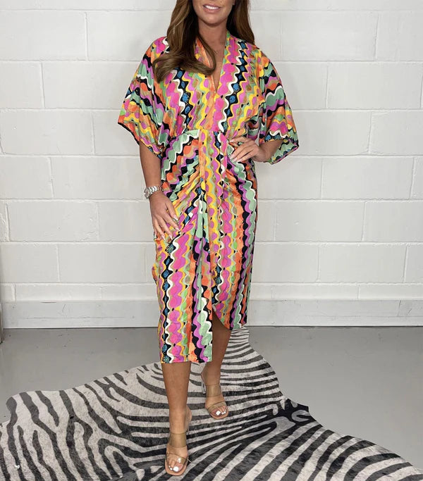 Printed kimono midi dress