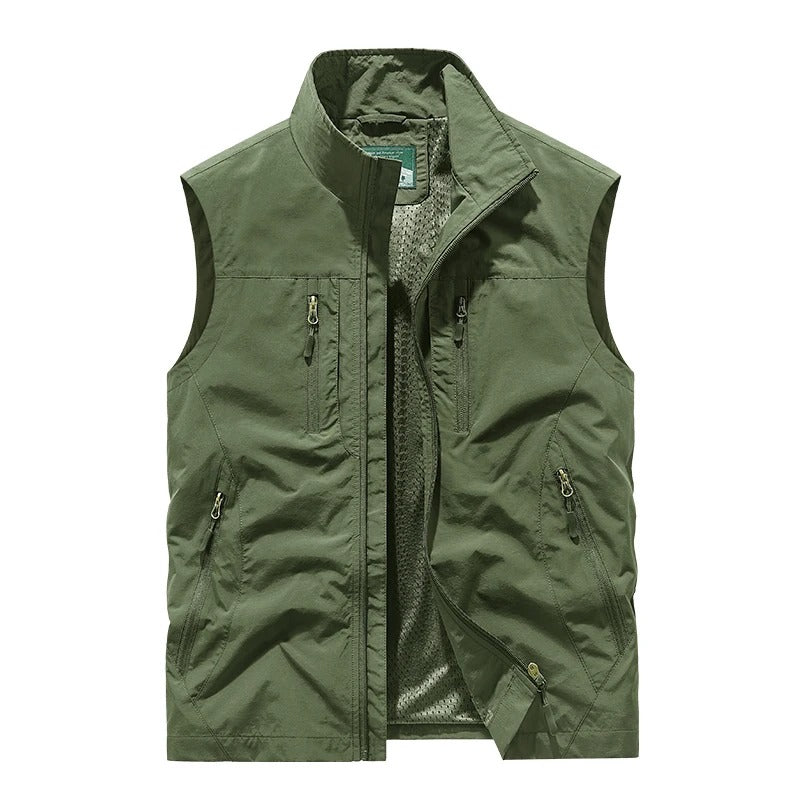 Men’s Oversized Utility Sleeveless Multi-Pocket Vest Jacket