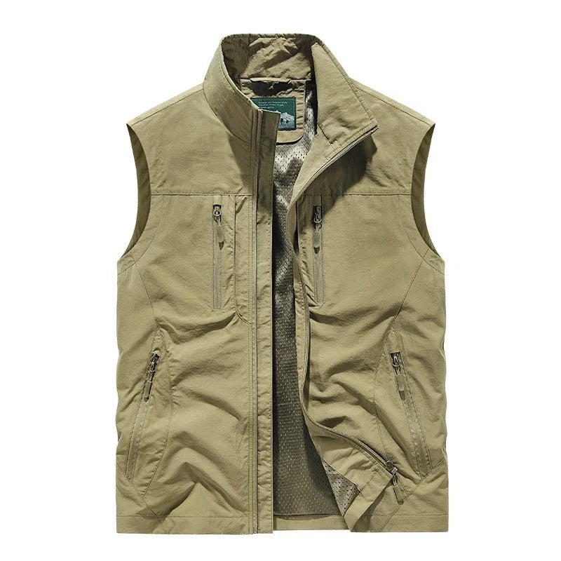 Men’s Oversized Utility Sleeveless Multi-Pocket Vest Jacket