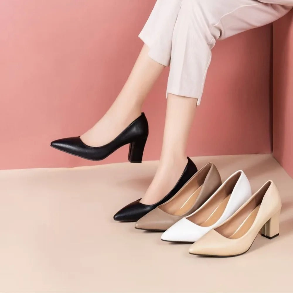 Women’s Minimal Pointed-Toe Block Heel Court Pumps