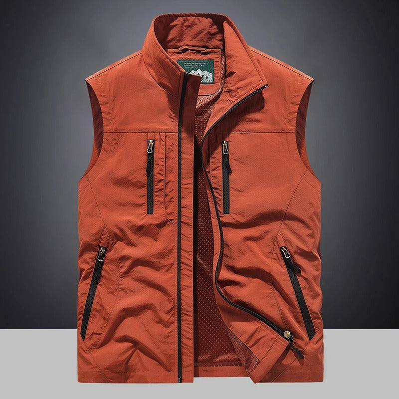 Men’s Oversized Utility Sleeveless Multi-Pocket Vest Jacket