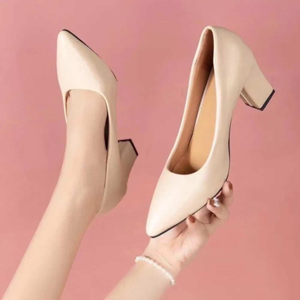Women’s Minimal Pointed-Toe Block Heel Court Pumps