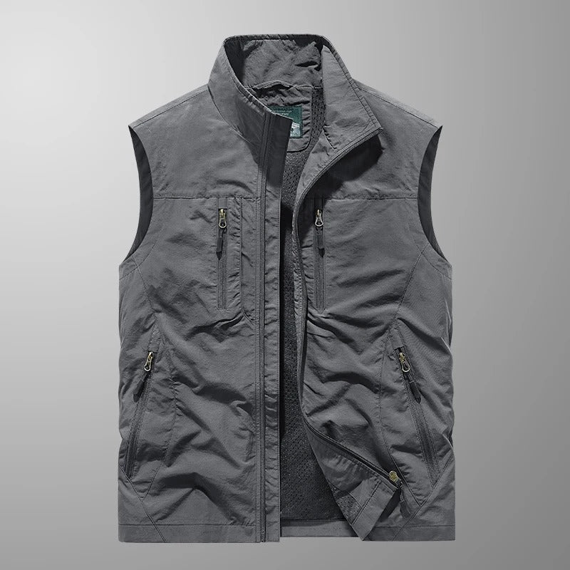 Men’s Oversized Utility Sleeveless Multi-Pocket Vest Jacket