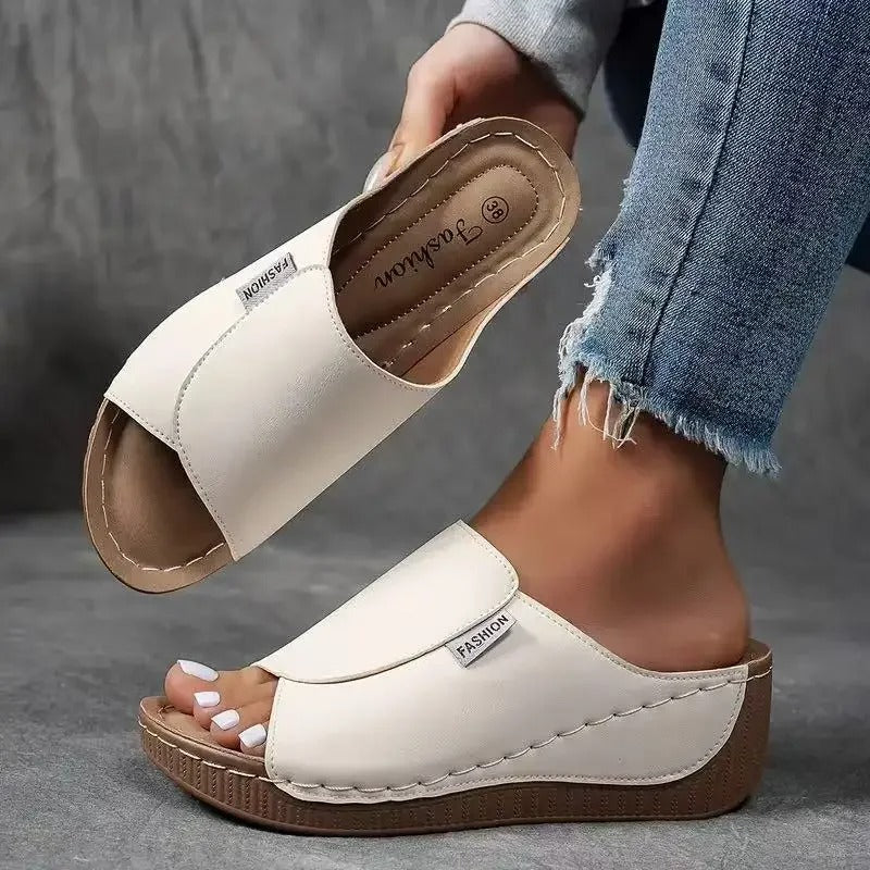Comfortable Arch Support Slides - Women's Solid Color Sandals - Breathable
