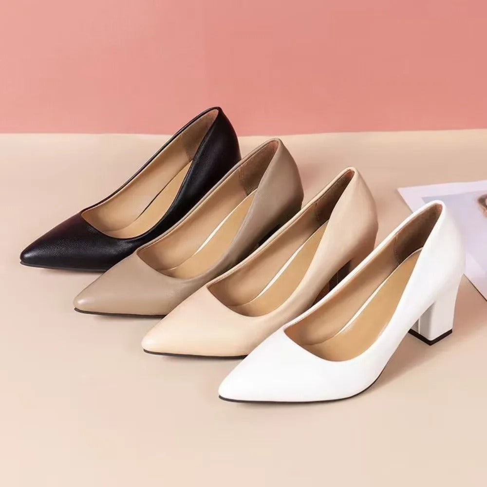 Women’s Minimal Pointed-Toe Block Heel Court Pumps