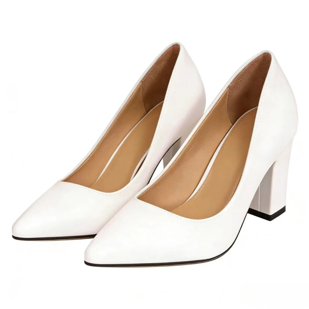 Women’s Minimal Pointed-Toe Block Heel Court Pumps