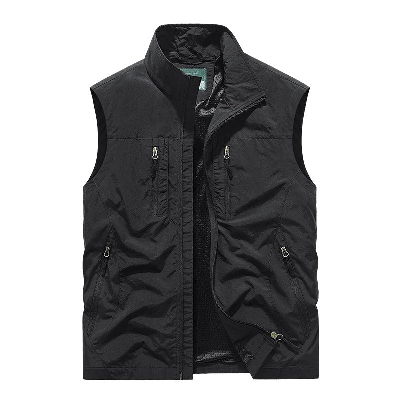 Men’s Oversized Utility Sleeveless Multi-Pocket Vest Jacket
