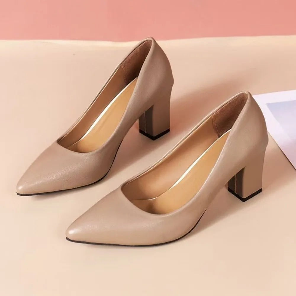 Women’s Minimal Pointed-Toe Block Heel Court Pumps