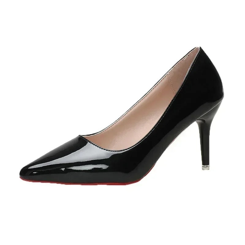Women’s Gloss Pointed-Toe Slim Heel Court Pumps