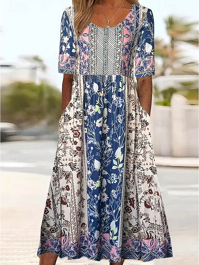 Women's elegant dress with boho print