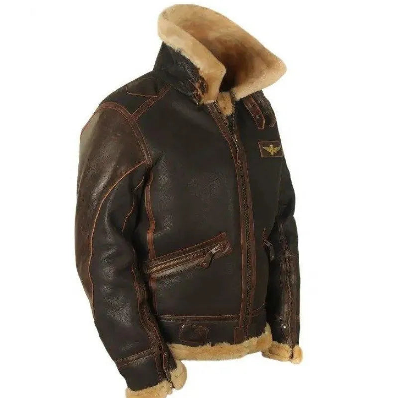 Men's Autumn & Winter Brown Lapel Zipper Pocket Leather Jacket