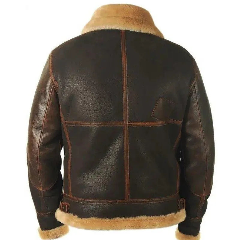 Men's Autumn & Winter Brown Lapel Zipper Pocket Leather Jacket