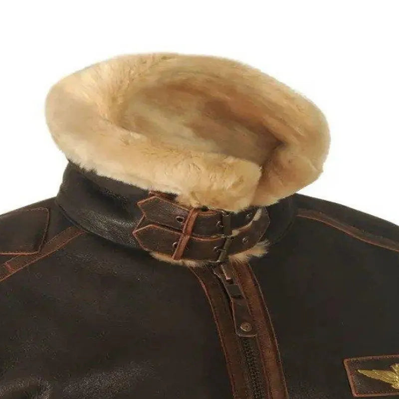 Men's Autumn & Winter Brown Lapel Zipper Pocket Leather Jacket