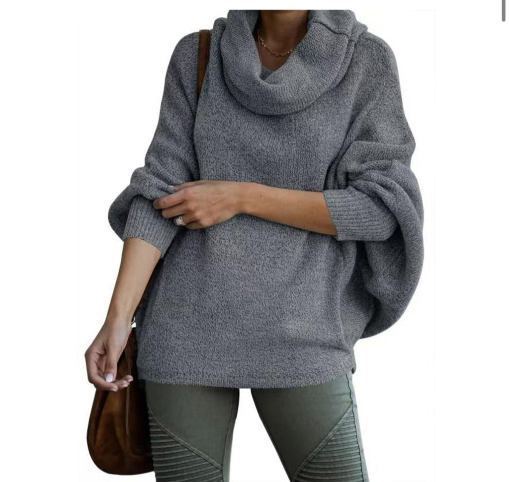 Women's Wide Sleeve Round Neck Pullover With Pockets