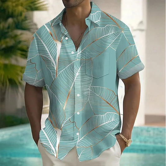 Men’s Tropical Leaf Print Short-Sleeve Shirt