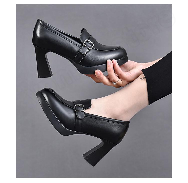 New Women's High Heeled Leather Shoes With Thick Soles