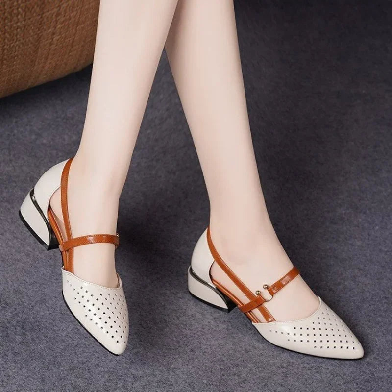 Elegant leather hollow sandals