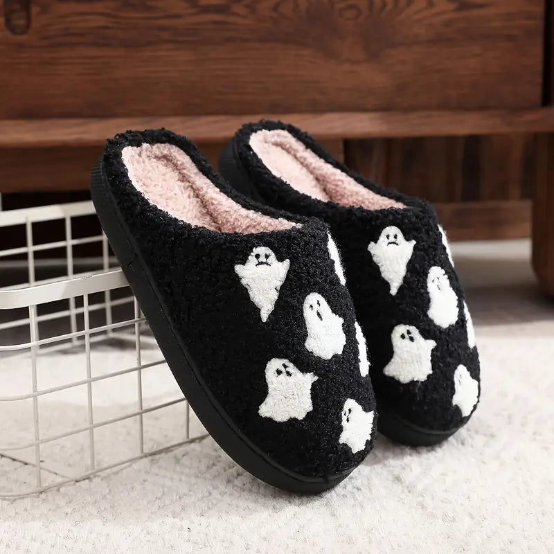 Halloween Skull & Ghost Plush Slippers